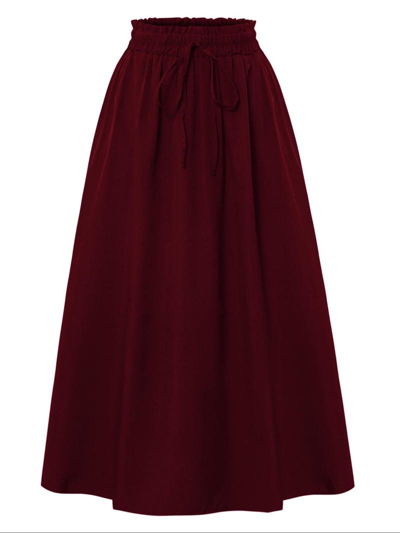 Product Introduction of Women's Plain/Ditsy Floral Print Skirt, Elegant Drawstring Waist Skirt for Holiday Vacation Daily Wear, Ladies Summer Clothes 1