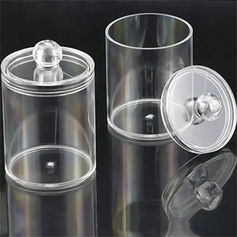 Cotton Swab Storage Box with Lid, 1/2 Counts Transparent Round Dental Floss Organizer, Compressed Towel Storage Box, Vanity Table Clean Container 6