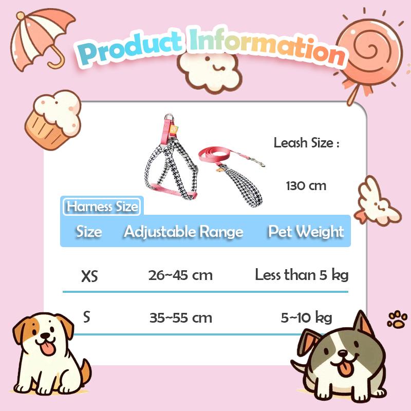 Product Introduction of Dog Harness Set including Harness and Leash (130 Cm) for Small and Medium Dogs, Pet Harness Set with Elegant Plaid Pattern-Various Colours Available 22