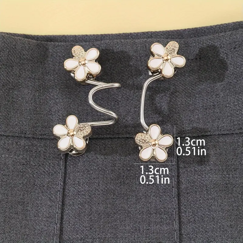 Flower Design Pant Waist Tightener, 2 Sets/4 Sets Detachable Fashion Waist Buttons Pins, No Sewing Waistband Tightener for Indoor & Outdoor 1