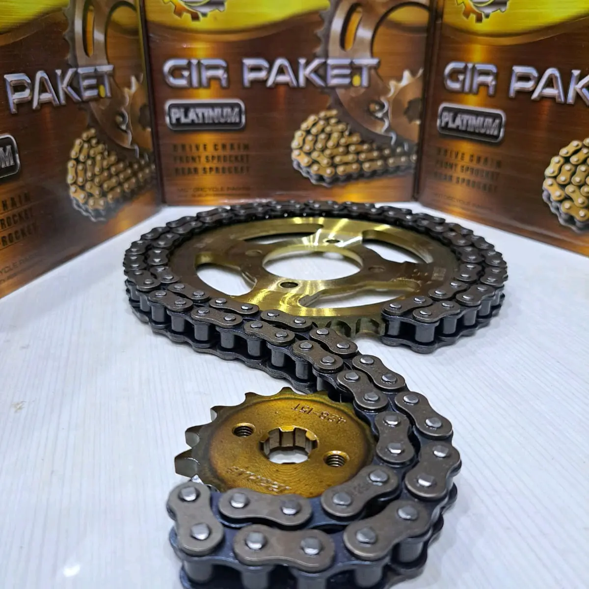 GEAR PKT 128PLATINUM GIR SET UNTUK SEMUA MOTOR GEAR DPN/BLK+RANTAI
