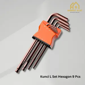 Kunci L Set Hexagon Ballpoint 9 Pcs / Hex Key Tools Hitam Vanadium Steel