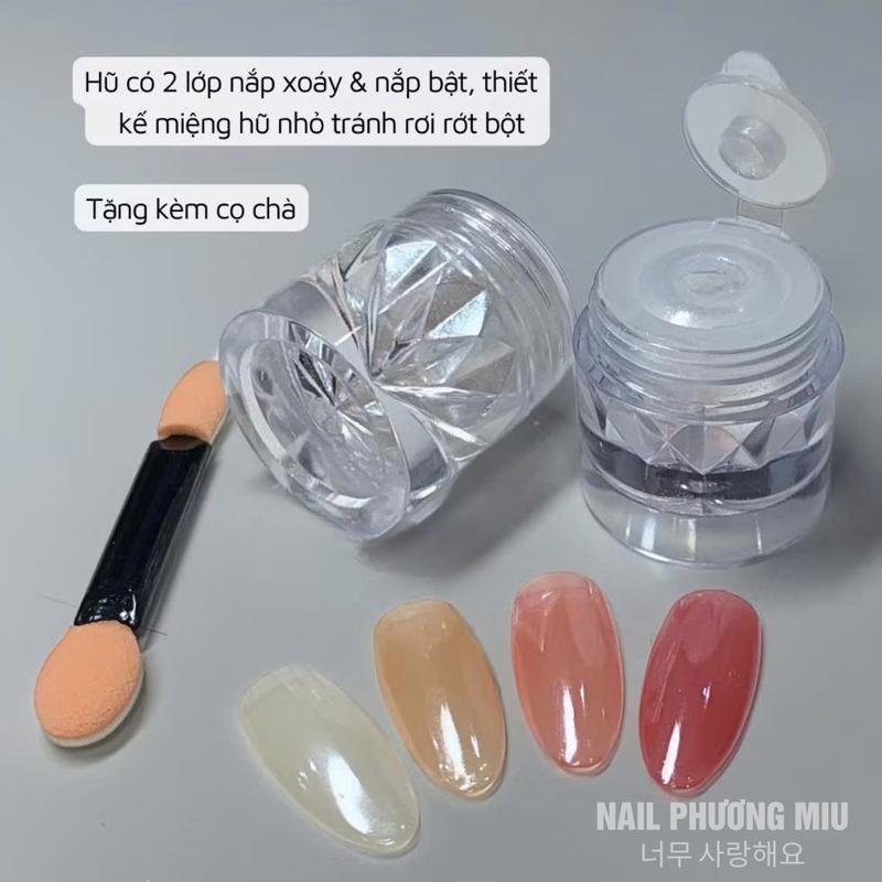 Tráng Gương Trắng Trong Siêu Bóng Hũ 2g Làm Nail Sáng Mịn Tặng Kèm Cọ Chà Kết Hợp Cùng Nền Sơn Thạch Tạo Hiệu Ứng Móng Sáng Loáng Nhũ trang guong ngoc trai