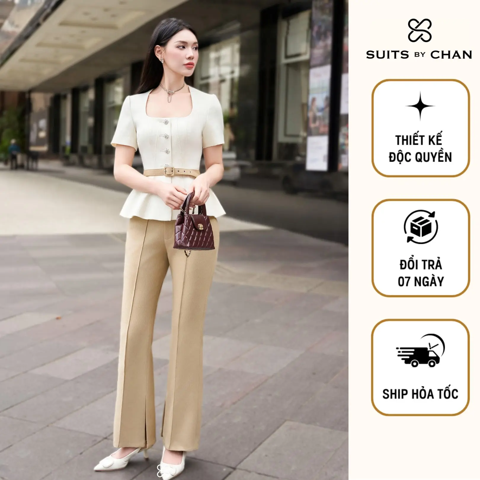 SUITS BY CHAN - Set áo ngắn tay peplum + quần suông gân nổi - Eris Set SCSE00020