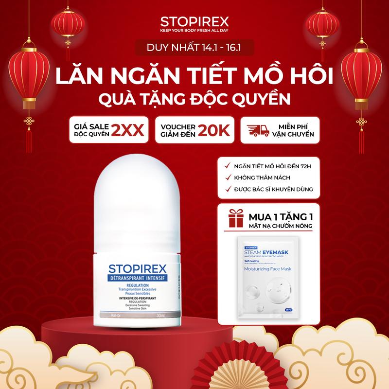 Lăn Ngăn tiết mồ hôi & Khử mùi Chuyên sâu STOPIREX DETRANSPIRANT INTENSIF - Khử mùi cơ thể cho Nam, Nữ (30ml)