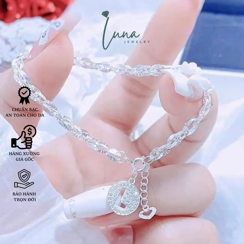 Lắc tay xoắn bạc ta phay sáng bóng mix treo charm chữ cái theo tên, vòng tay  nữ, thời trang nữ,  Phụ Kiện women Trang Sức Women Hoa L0002 0