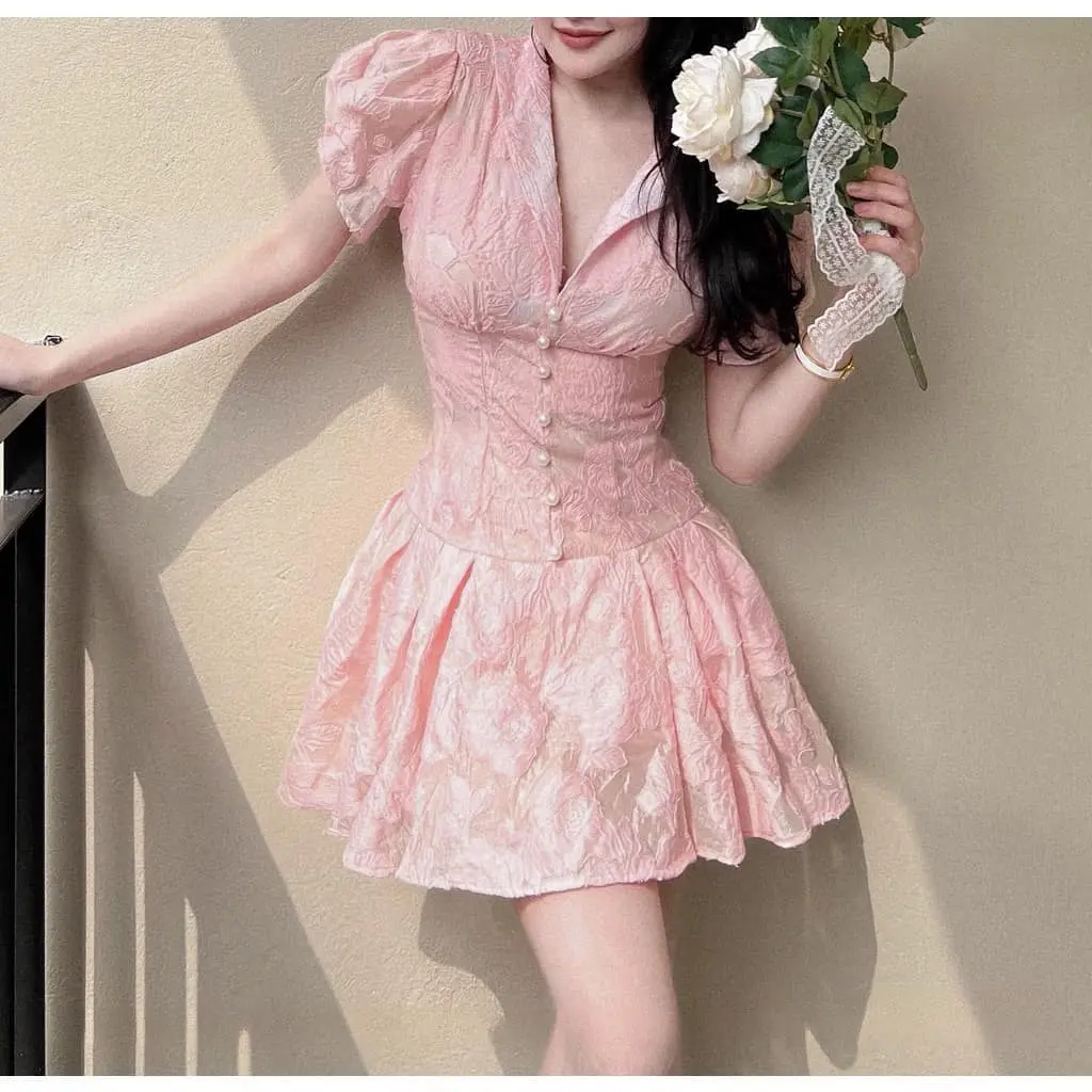 Đầm dự tiệc ren hoa nổi Mei dress Nữ Women Kem Voan Sen Trắng đỏ missavenue m đỏ và hồng váy dự tiệc
