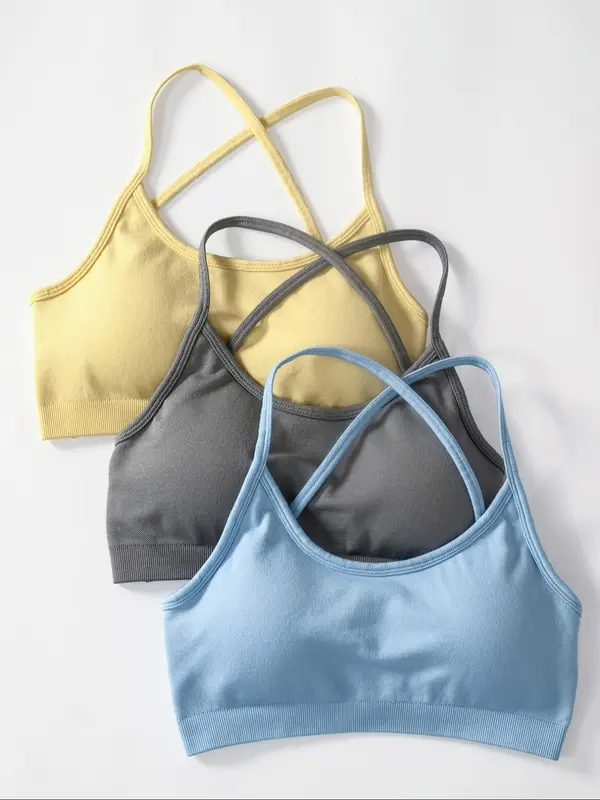 Women's Solid Criss Cross Backless Sports Bra, Breathable Comfortable High Stretch Sports Bra, Gym Clothes, Ladies Sportswear for Indoor Outdoor Wear 5