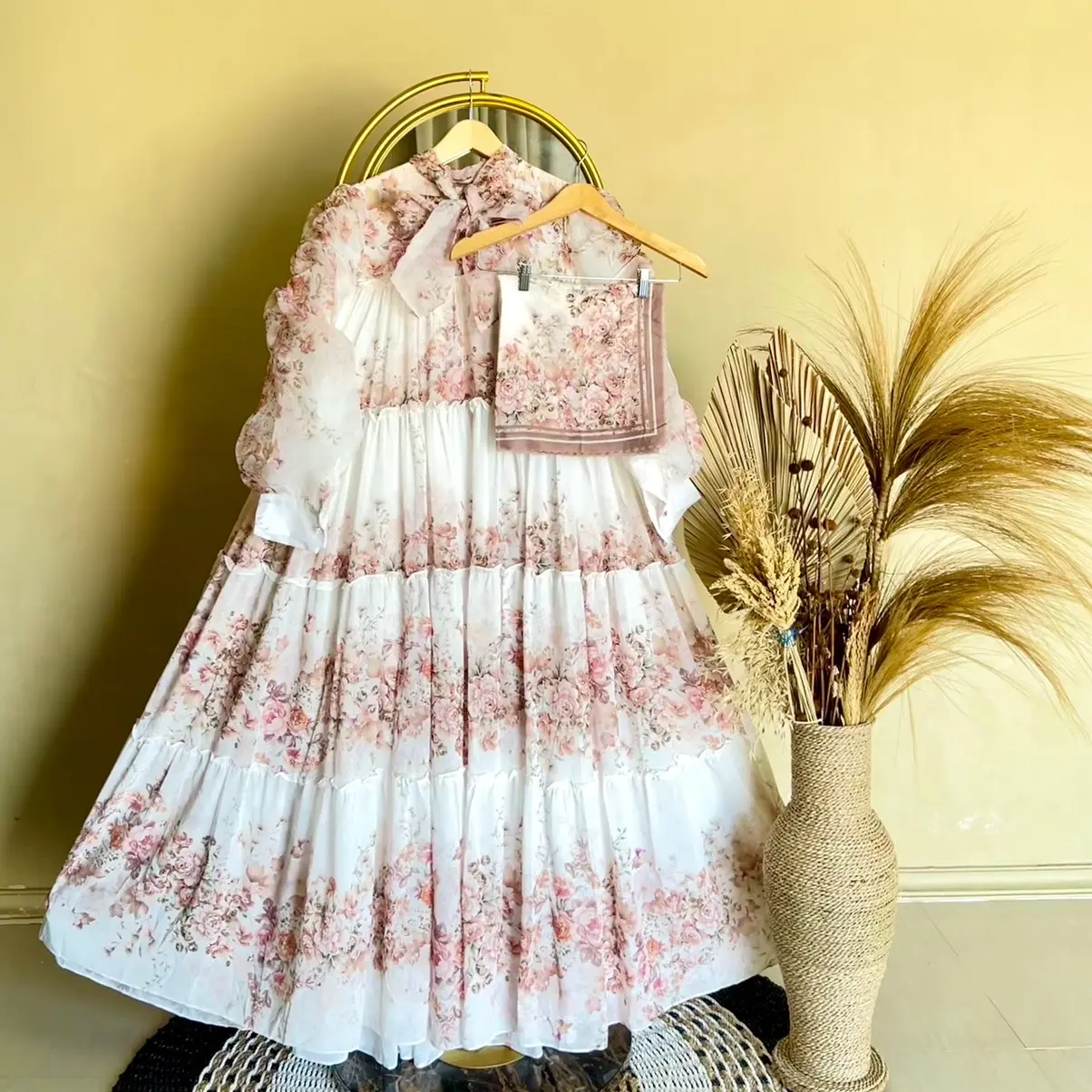 Dress SS set hijab lengan organza