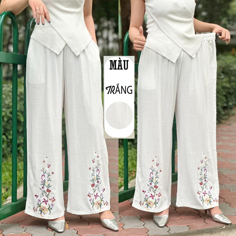 Quần Linen ống rộng Thêu Hoa Mùa Xuân ( Ms:27) Nữ - XƯỞNGNHÀÚT 1