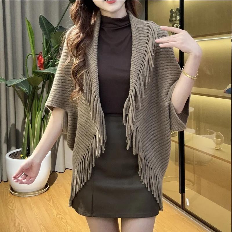 Khăn Choàng Dệt Kim Tua Rua Thời Trang Dành Cho Nữ Bộ Sưu Tập Thu Đông 2024 Áo Choàng Dễ Phối Đồ Áo Cardigan Thời Trang Trẻ Hơn Có Thể Mặc Ngoài Trời 
