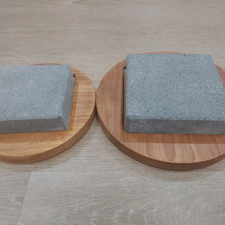 Bộ đá nướng núi lửa khay gỗ tròn kích thước 15x15, 12x12 và 10x10