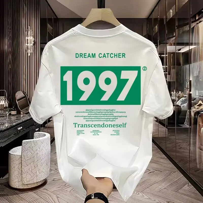 Mùa hè ngắn tay mens ngắn tay áo thun giản dị xu hướng thời trang in áo thun vòng cổ lỏng lẻo thể thao thoáng khí