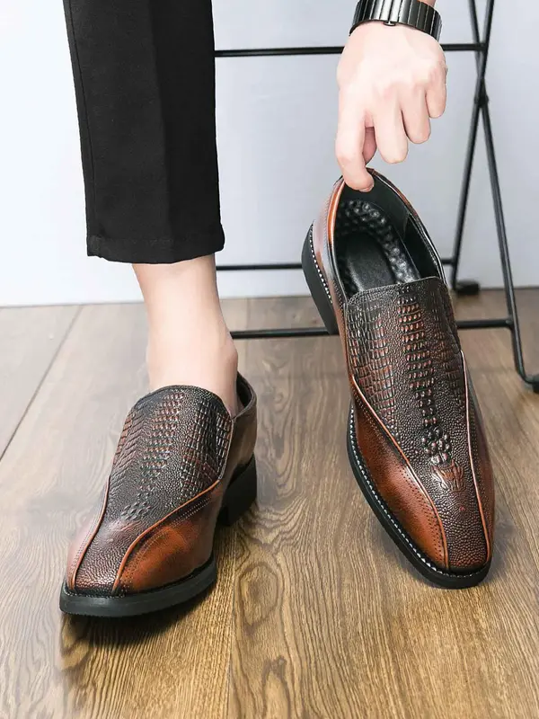 Men's Business Fashion Crocodile Embossed Slip-on Loafers, Casual Comfortable Loafers for Daily Wear, Breathable Non-slip Shoes for Men 4