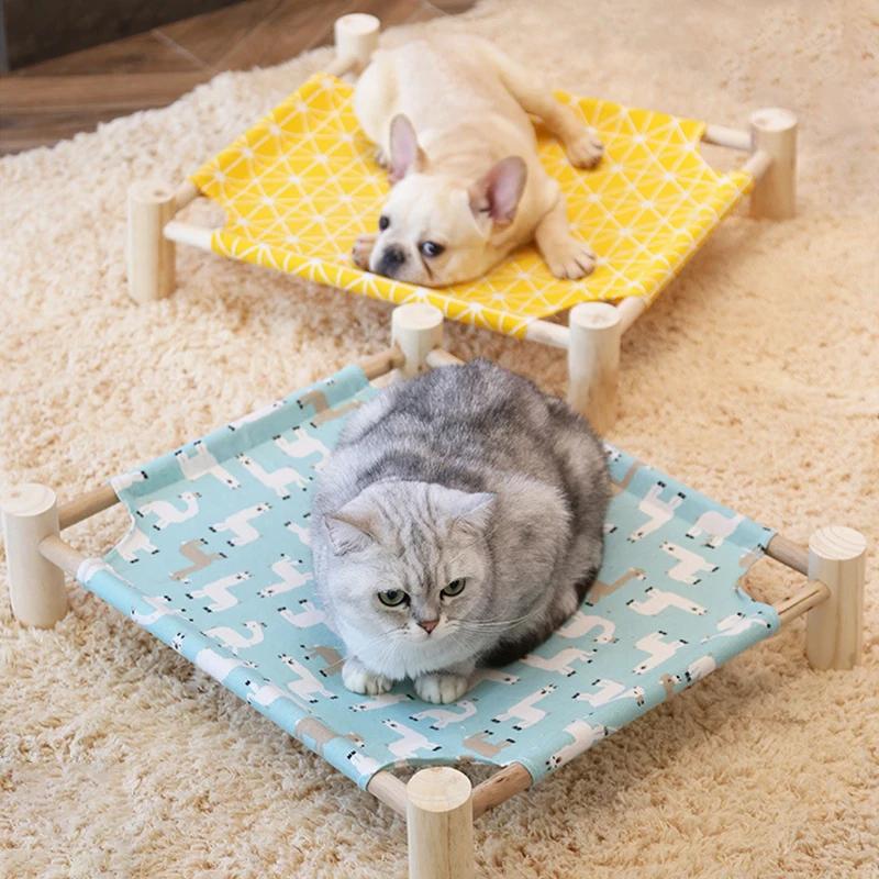 Product Introduction of Wooden Pet Bed Washable Pet Marching Bed Detachable Cat Hammock Breathable Summer Moisture-proof Removable Cat Nest 4