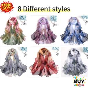 ผ้าพันคอบางสำหรับผู้หญิง, ผ้าพันคอไหมเทียม, วัสดุ Georgette, ป้องกันแสงแดดฤดูร้อน, ผ้าพันคอคอ, ผ้าพันคอชายหาด, ผ้าพันคออเนกประสงค์, ยาว 160 ซม.