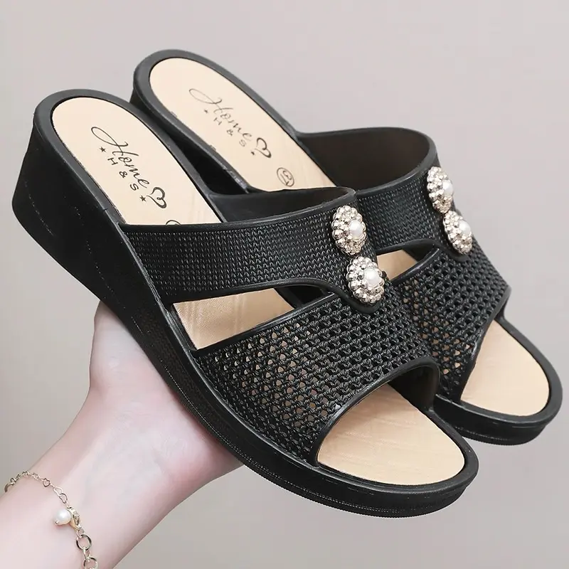 Dép cao su cho người trung tuổi cho mẹ cho bà sang trọng DéP Nữ Shoes GiàY Sandal Đồng Hoa Nhung 2