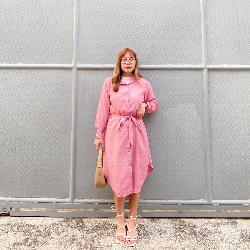 TREXUS - ZEC Dress Kasual HENA / Dress Casual Anastasia / Kemeja Dress Midi Wanita Polos Full Kancing Lengan Panjang 4