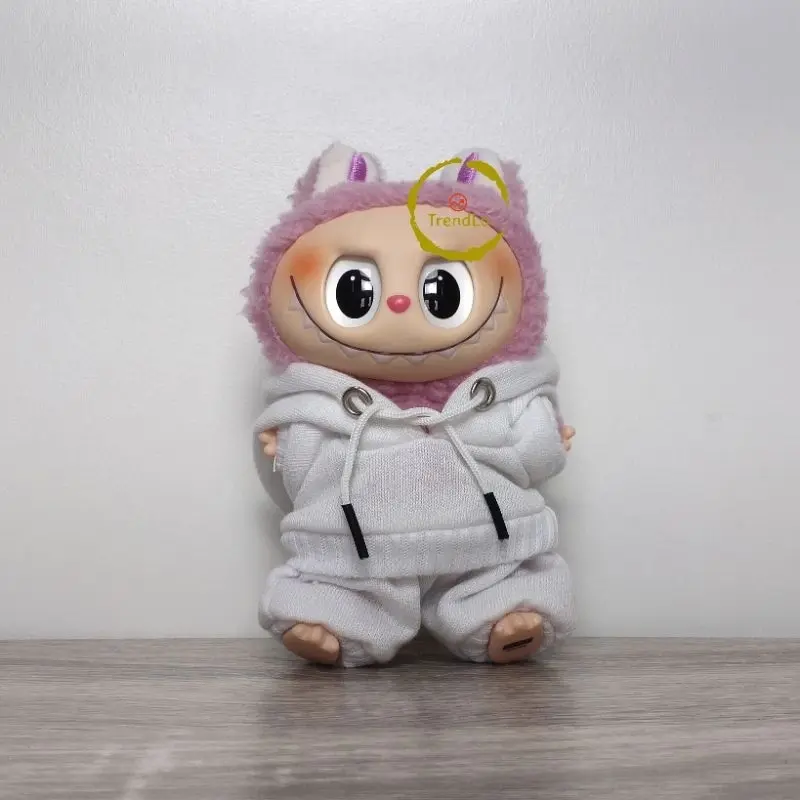 Aksesoris Pakaian Boneka Labubu Hitam Putih Abu-abu - Hoodie + Sweater + Celana Ukuran 8cm 6