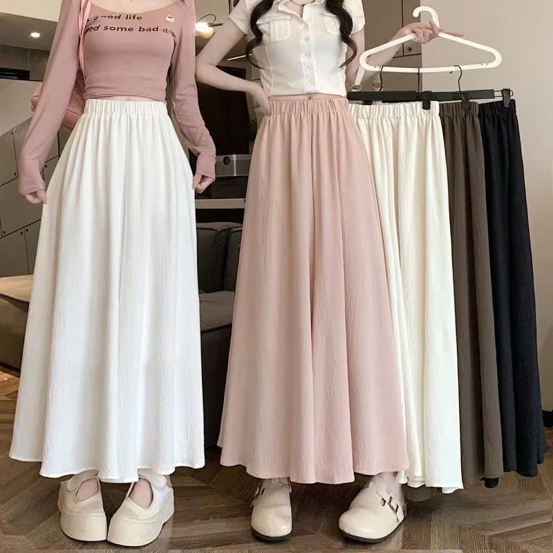 [Combo 2 quần váy] Quần ống rộng dài bigsize nữ chất đũi vân mây, Quần váy lửng cạp cao lưng chun tiện lợi mát mẻ Women Voan