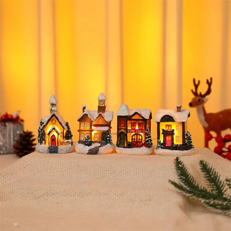Christmas Winter Village House Design LED Light, Battery Required Christmas House Ornament Light, Indoor Decoration for Home Living Room Bedroom, Christmas Gifts, Santa Presents (Without Battery), Home Decor 3