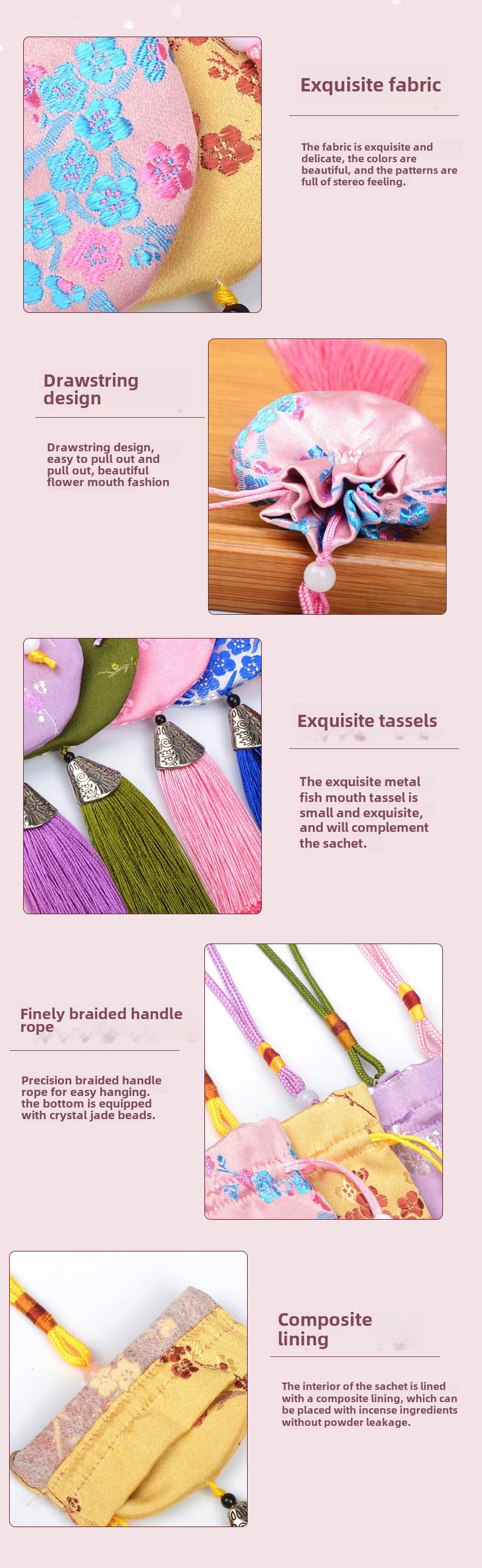 Product Introduction of Beg Minyak Wangi, Gaya Cina, Tema Festival Bot Naga, Kostum Han Cina, dengan Beg Bunga Plum, Loket Kereta, Rumbai Sachet, Beg Kosong 3