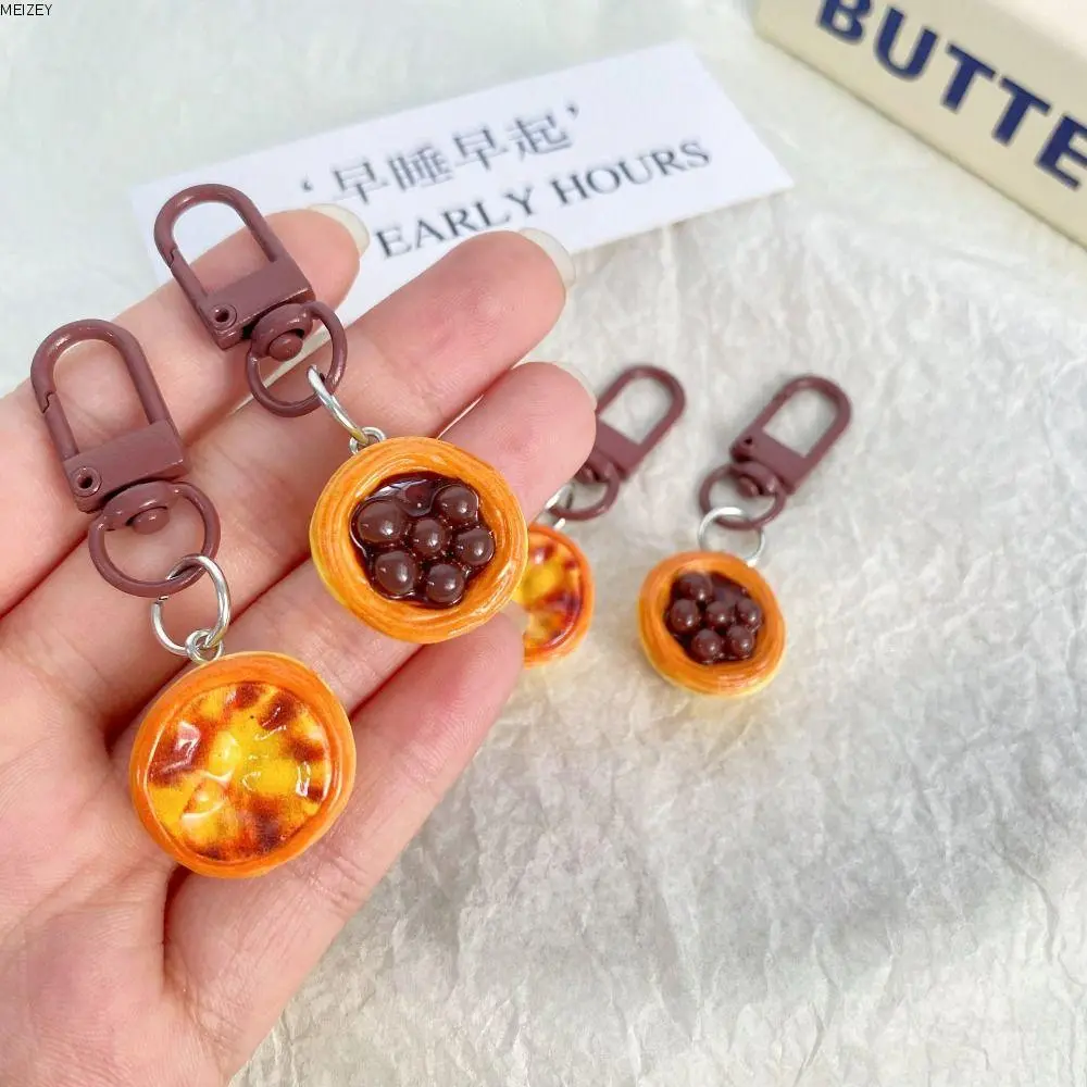 MEIZEY Lovely Egg Tart Syrup Star Biscuit Keychain Chocolate Bean Creative Pastel De Nata Pendant Keyring Resin Hamburger Bag Hanging Bag Hanging