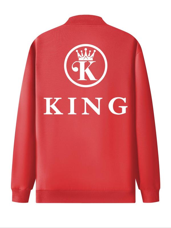 Men's Letter Print Zip Up Baseball Collar Jacket, Regular Fit Casual Long Sleeve Pocket Outerwear for Daily Wear, Fashion Men's Clothes for All Seasons 3