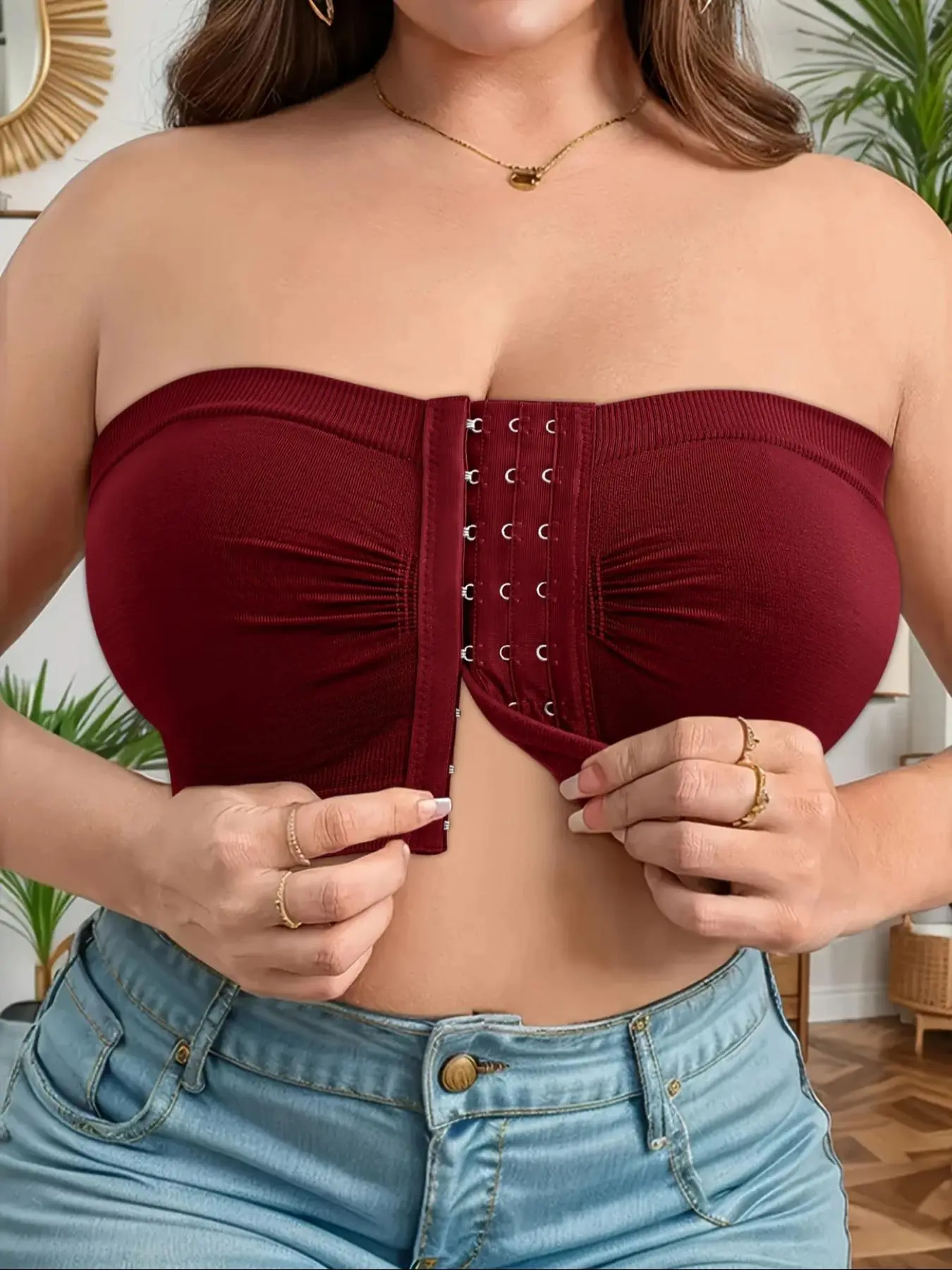 【Plus Size】 Solid Strapless Bra, Casual Comfortable Breathable Wireless Bra for Daily Wear, Women's Plus Size Lingerie for All Seasons, Minimizer Bra, Curvy Straplessbra