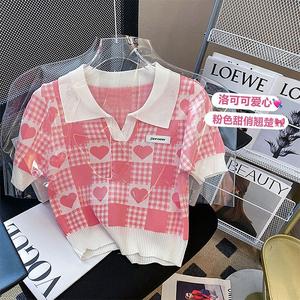 College Style Pure Desire Hot Girl Short Sleeve Knitted T-Shirt for Women Summer Niche Design Polo Collar Top