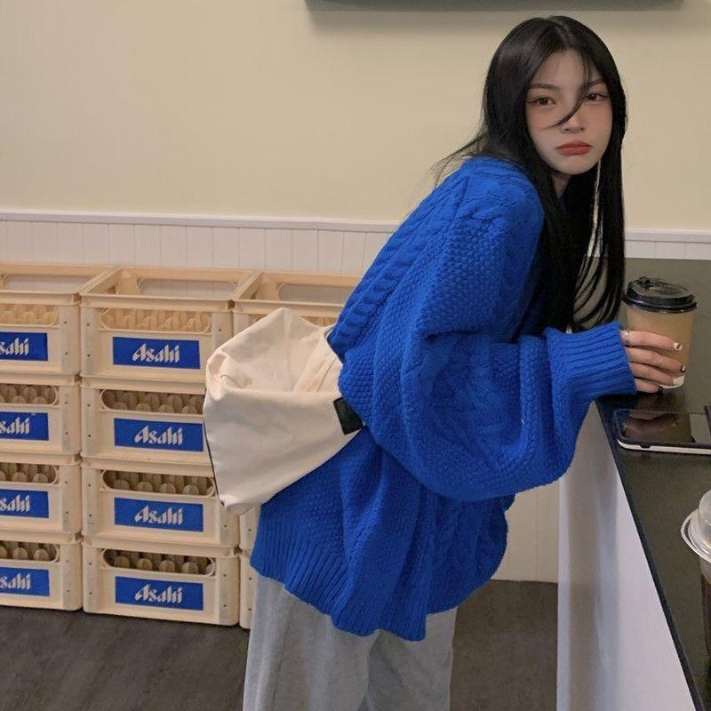 Áo Len Màu Xanh Klein, Hàng Mới Về, Dáng Rộng Vừa Vặn, Ấm Áp Mùa Thu Và Mùa Đông, Dễ Phối Đồ, Thường Ngày, Màu Trơn Thích Hợp Cho Học Sinh, Quần Áo Nữ, Áo Len 6