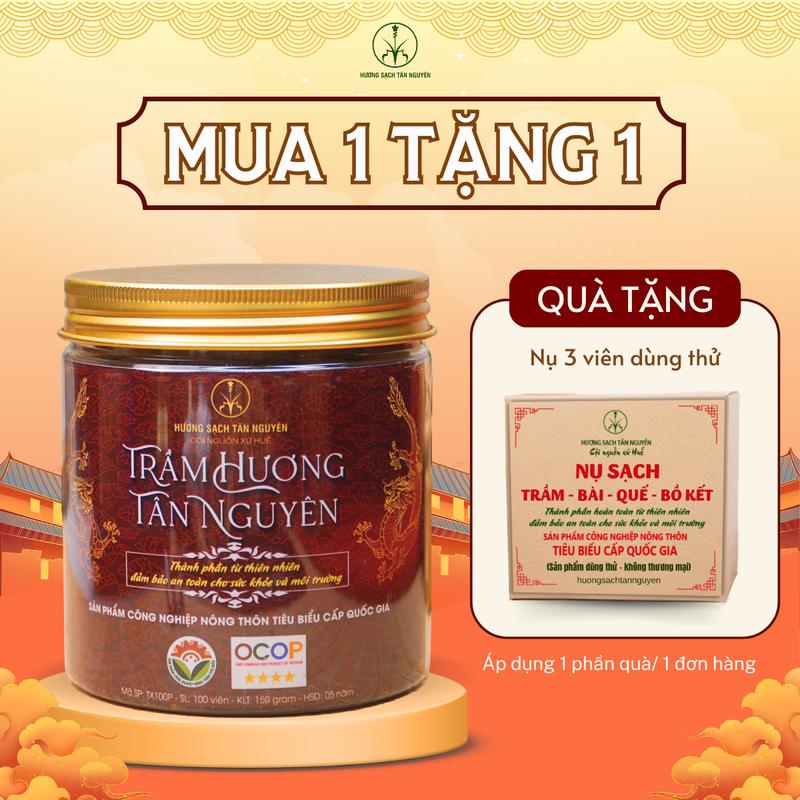 [TẶNG HỘP NỤ NHIỀU MÙI] Nụ Trầm Hương Tân Nguyên Hộp 100 Viên Nắp Nhôm, Trầm Sạch Huế Nguyên Chất Tự Nhiên OCOP 4 Sao - Thơm Tự Nhiên, Thư Giãn, Xông Phòng, Dùng Cúng, Thiền, Khử Mùi, Thanh Lọc Không Khí, Dễ Ngủ, Tĩnh Tâm, Khử Ẩm Mốc, Dầu Thơm Phòng