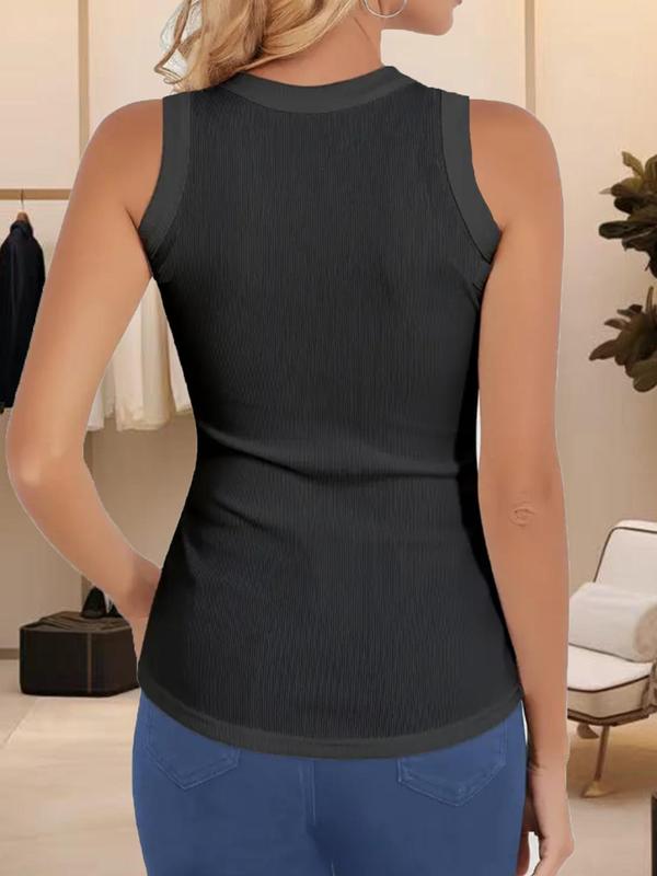 Women's Letter Print Round Neck Tank Top, Casual Sleeveless Crew Neck Top for Summer, Ladies Clothes for Daily Wear, Socks 4