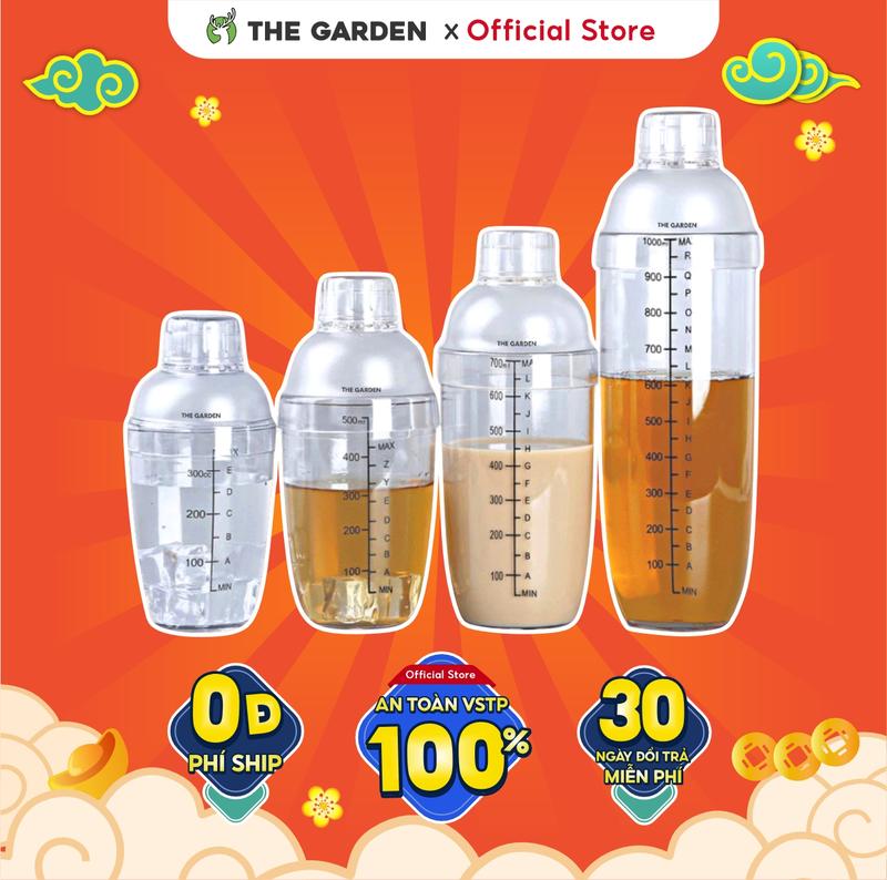 Bình lắc shaker nhựa vạch đen THE GARDEN dụng cụ pha trà sữa