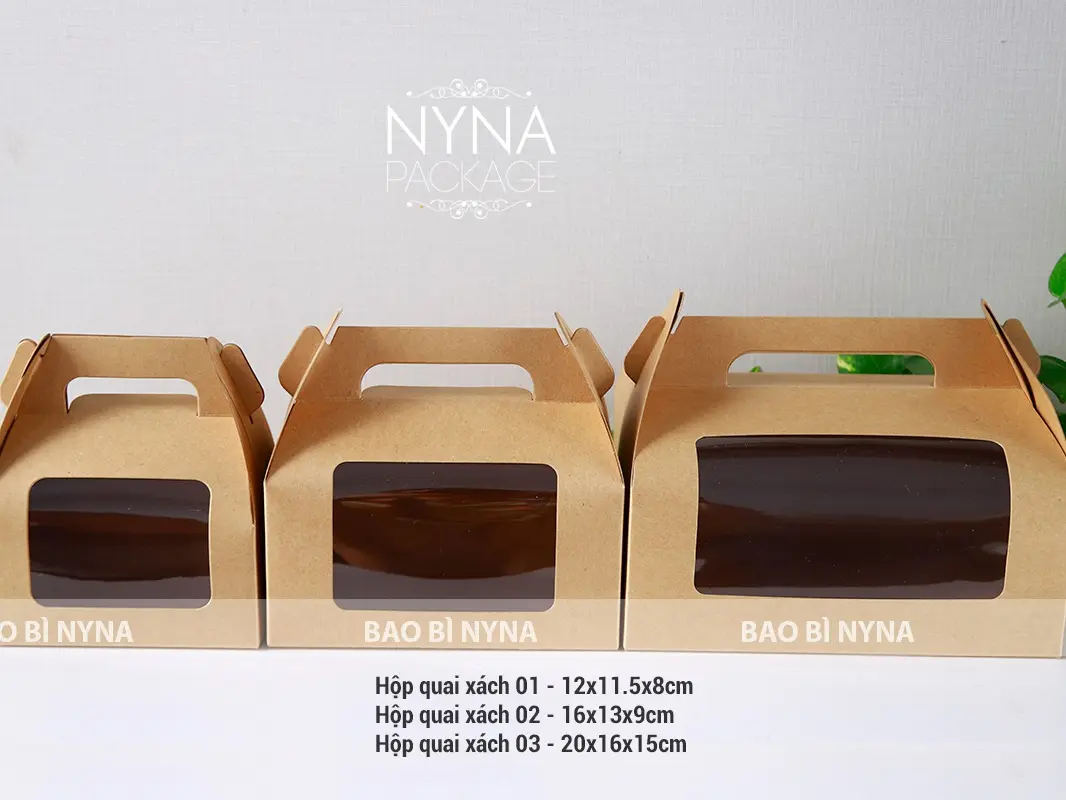 COMBO 10 Hộp giấy Kraft quai xách có kính