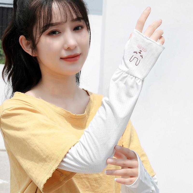 Tay Áo Dài Lụa Lạnh Mùa Hè, Che Cánh Tay Chống Nắng, Dành Cho Nam Và Nữ, Còng Tay, Tay Áo Cánh Tay Đạp Xe Chống Tia UV Mới, Hở Ngón 2