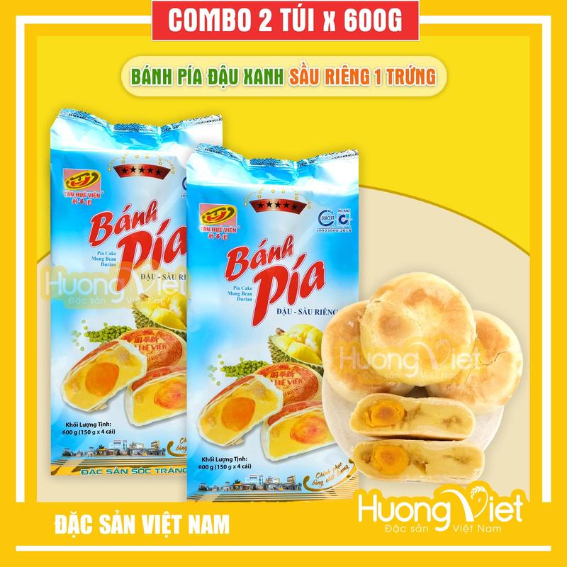 Combo 2 gói bánh pía 5 sao đậu xanh sầu riêng 1 trứng 600gr, bánh pía Tân Huê Viên, đặc sản Sóc Trăng