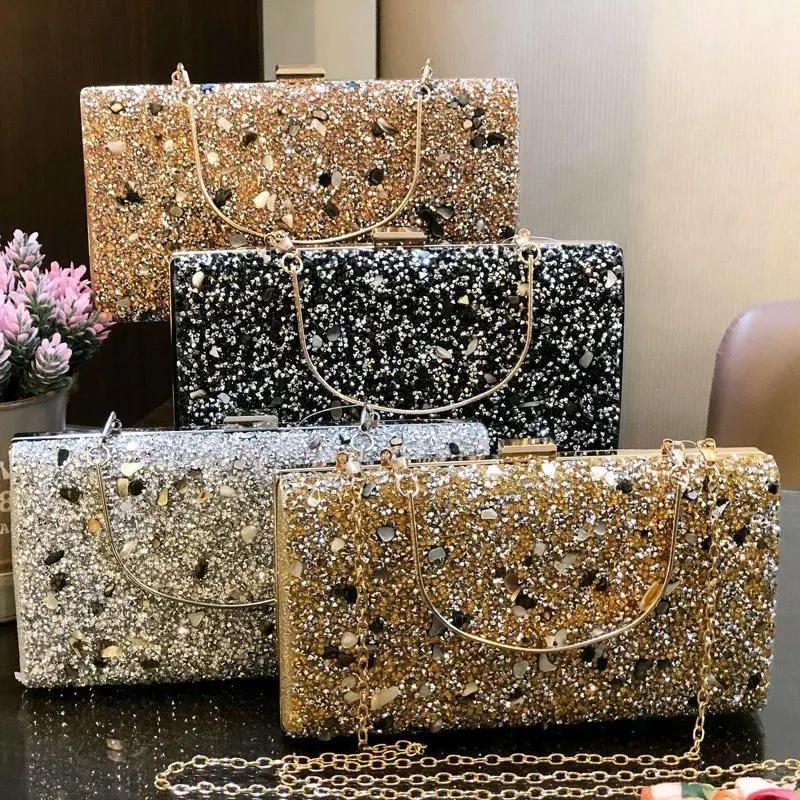 Tas Pesta VALENTINA Embellished Crystal Box Clutch Wanita