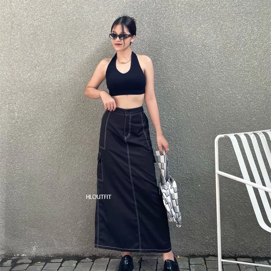 HL Cargo List Skirt- Rok Cargo List Highwaist Realpict A-Line Panjang Wanita Casual rok cantik rok  vintage Basic
