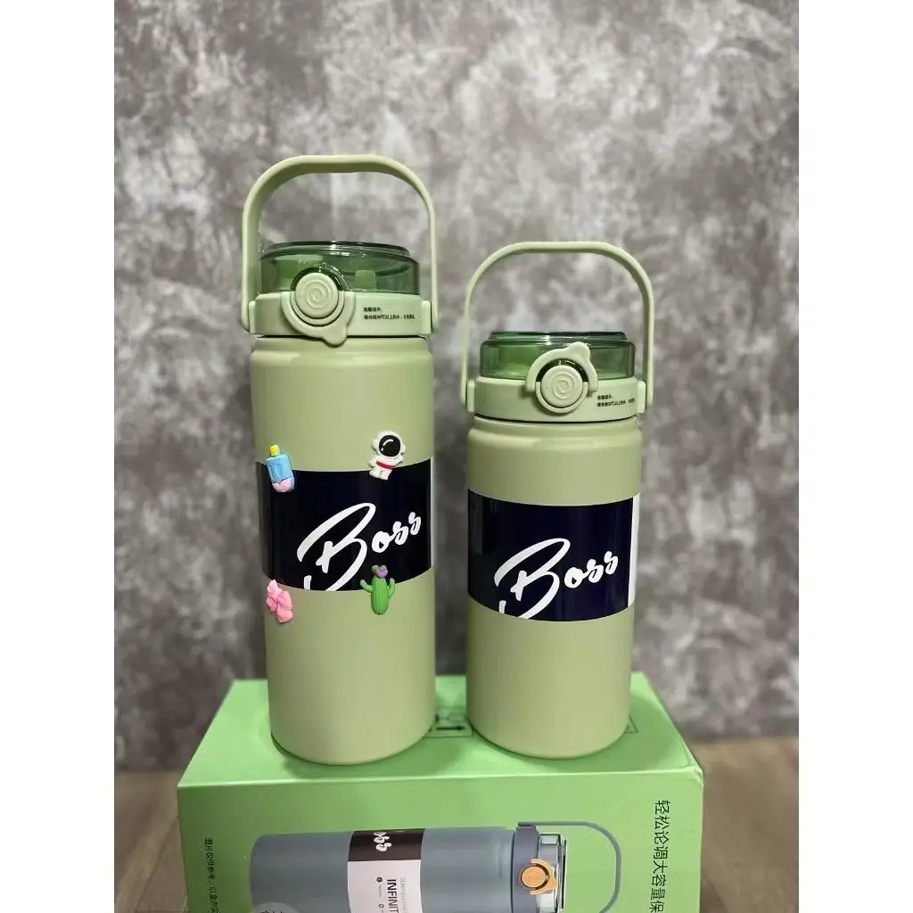 bình giữ nhiệt boss 1000ml và 1200ml inox 316 cao cấp có ông hút tiện lợi kèm ống hút +1 túi trong +1 cái cọ rửa bình (Tặng sticker 3d)