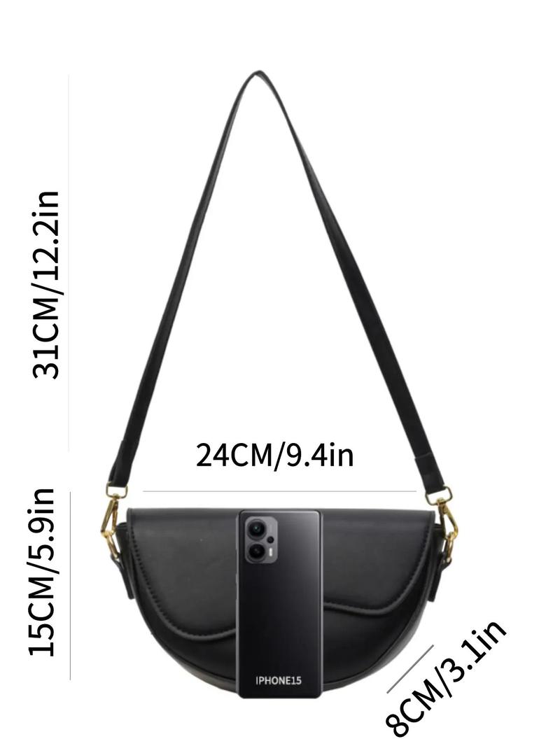 Product Introduction of Women's Fashion Solid Color Saddle Bag, Elegant PU Leather Back To School Crossbody Bag for Daily Use, Casual Trendy Versatile Commuting Bag for Women & Girls, Airport Outfits 2024 0