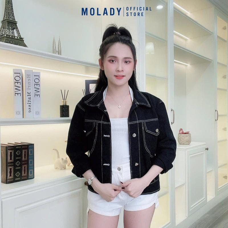 Áo Khoác Kaki Jean Nữ MOLADY K355 Cổ Bẻ Thiết Kế Túi Nắp Trơn Phong Cách Top Jacket Cotton aokhoac dep