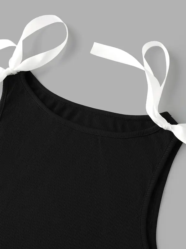 YOZY Women's Colorblock Tie Decor Ribbed Tank Top, Casual Sleeveless Top for Daily Wear, Ladies Clothes for All Seasons 3