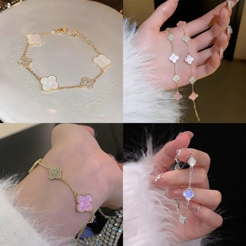 Vòng Tay Cỏ Ba Lá, Phong Cách Hàn Quốc, Có Thể Điều Chỉnh, Với Zircon, Thời Trang Và Thanh Lịch, Thích Hợp Cho Phụ Nữ Và Trẻ Em Gái, Tuyệt Vời Làm Quà Tặng Và Phụ Kiện Trang Sức 0