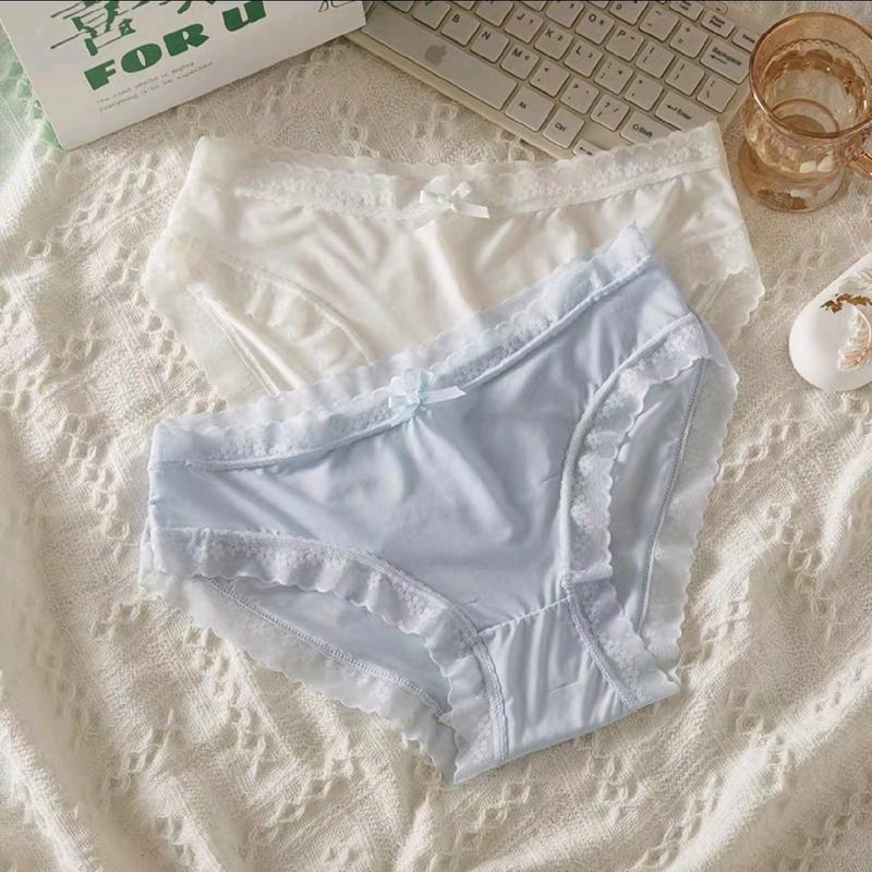 Set 10 quần lót nữ mix màu ( có tách lẻ 5) chất su lụa tàng hình, mềm mại thoáng mát viền ren tinh tế đính nơ dễ thương Women Cotton kimyen bikini 3