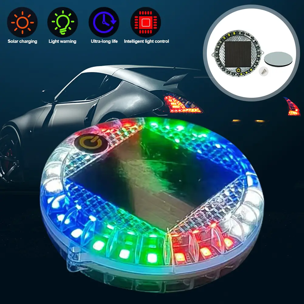 Car Round Solar Energy Warning Light LED Flashlight Indicator In-Night Caution Strobe Warning Light Running Lamp For All Vehicle #477458