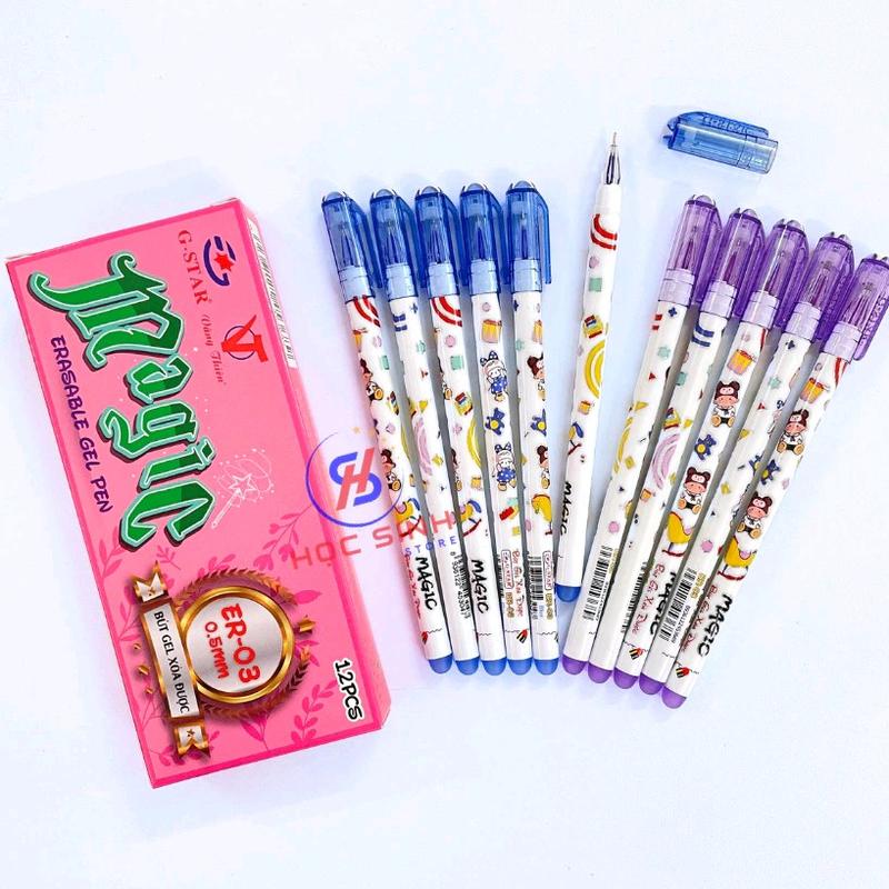 Hộp 12 Cây Bút Gel kim cương Xóa Được Ngòi Kim 0.5mm Gstar ER03 (Mực Xanh/Tím)  Bút Xóa Được ER03 Magic