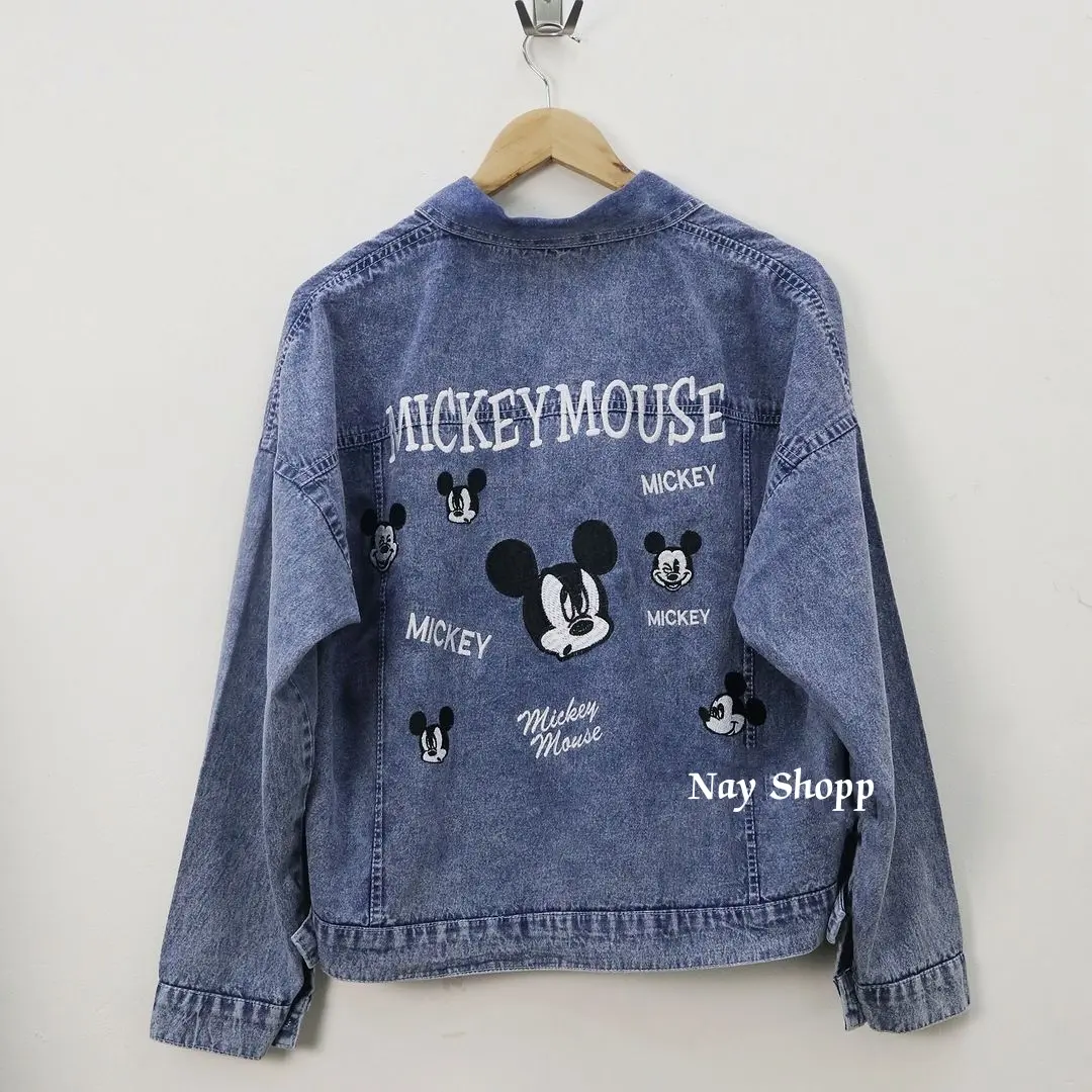 Jaket Jeans Oversize Bordir Mickey Jaket Jeans Wanita Model Gambar Belakang Tulisan