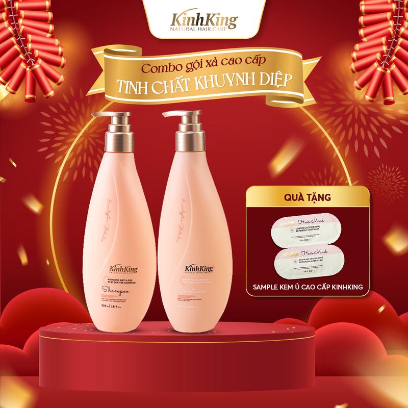 Combo Gội Xả Cao Cấp Tinh Chất Khuynh Diệp Kinhking, Hỗ Trợ Khoẻ Tóc, Giảm Rụng Tóc, Phục Hồi Hư Tổn Từ Biotin, Collagen, Tinh Chất Trứng Cá Tầm Chăm Sóc Tóc