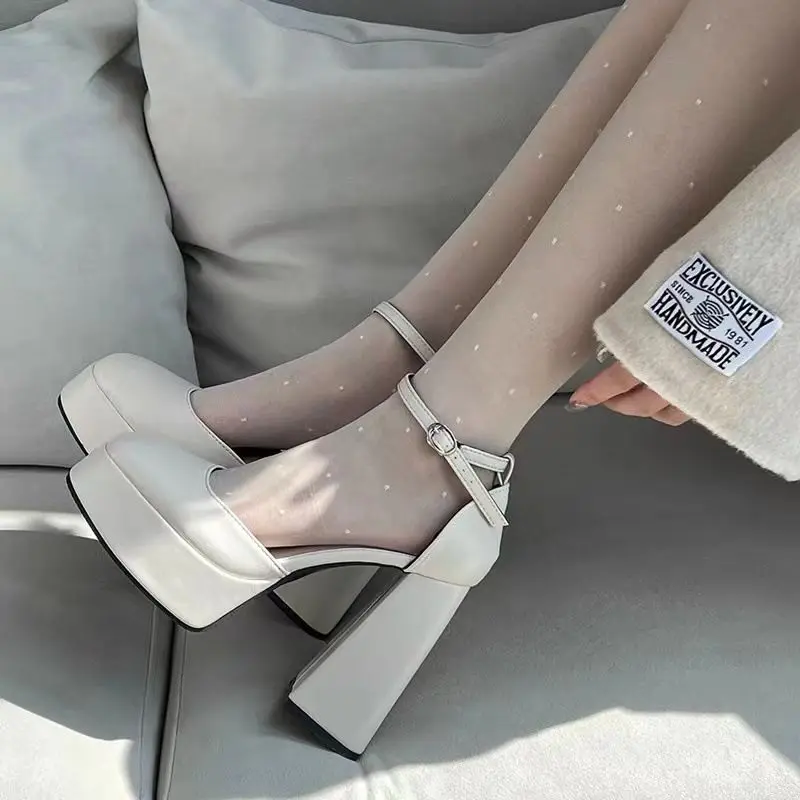 Giày Cao Gót, Đế Dày, Gót Chunky, Ngoại Cỡ, Dành Cho Nữ, Mũi Giày Barbie Mới, Giày Mary Jane Thoải Mái, Giày Cỡ Lớn, Đế Chống Thấm Nước Nhung Shoes 3